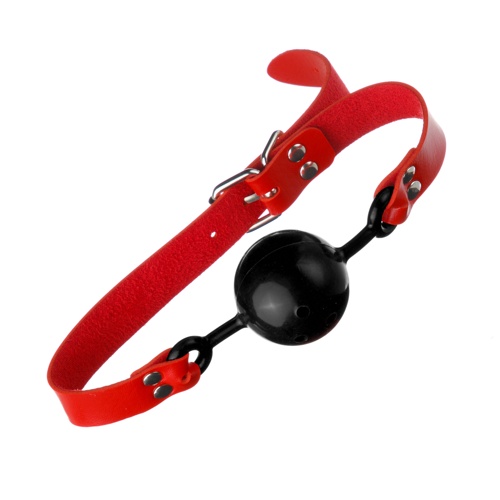 БДСМ игрушки - Кляп шарик DS Fetish, черный на красном ремешке