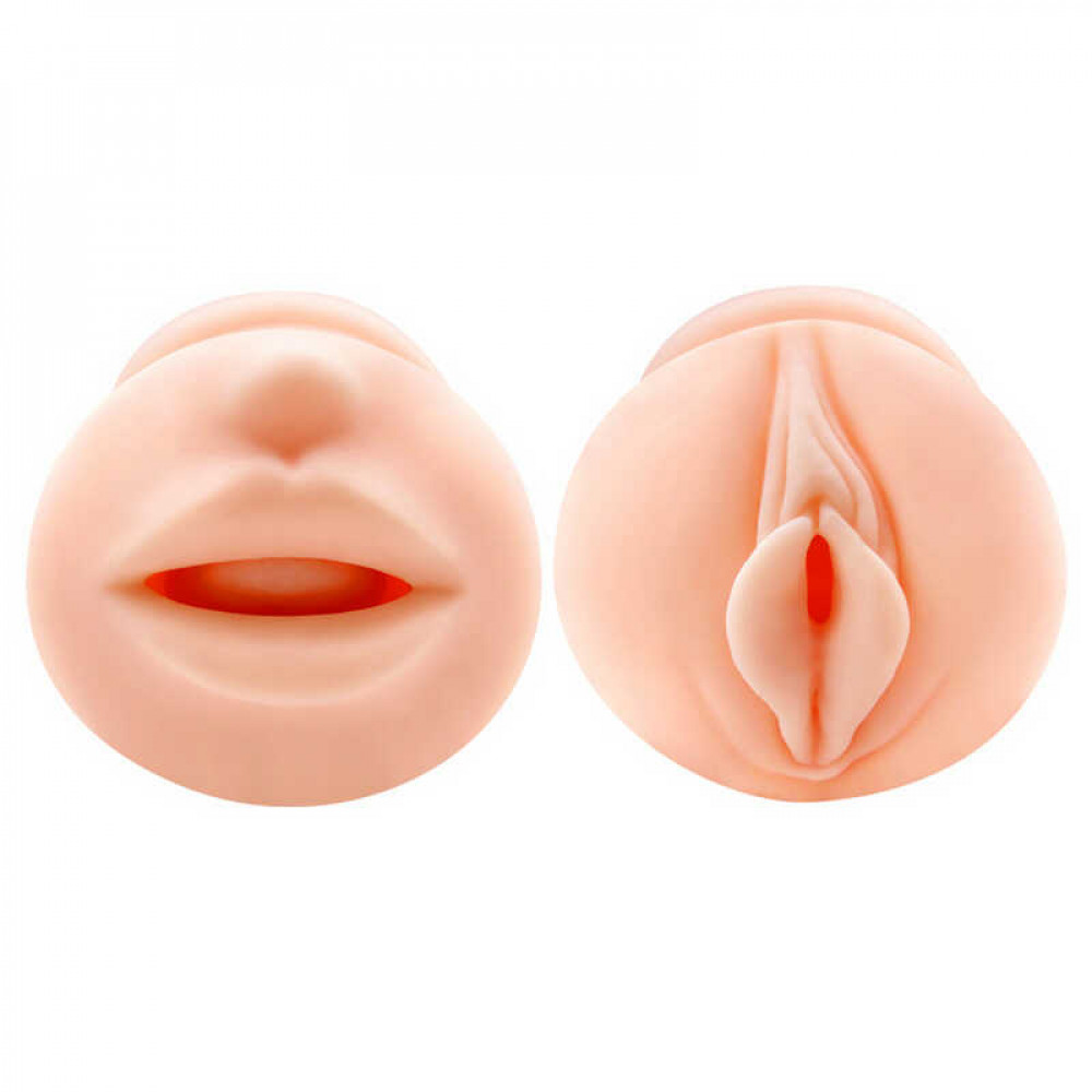  - Мастурбатор двосторонній рот і вагіна Crazy Bull, реалістичний, з кільцями, 17.5 см 1