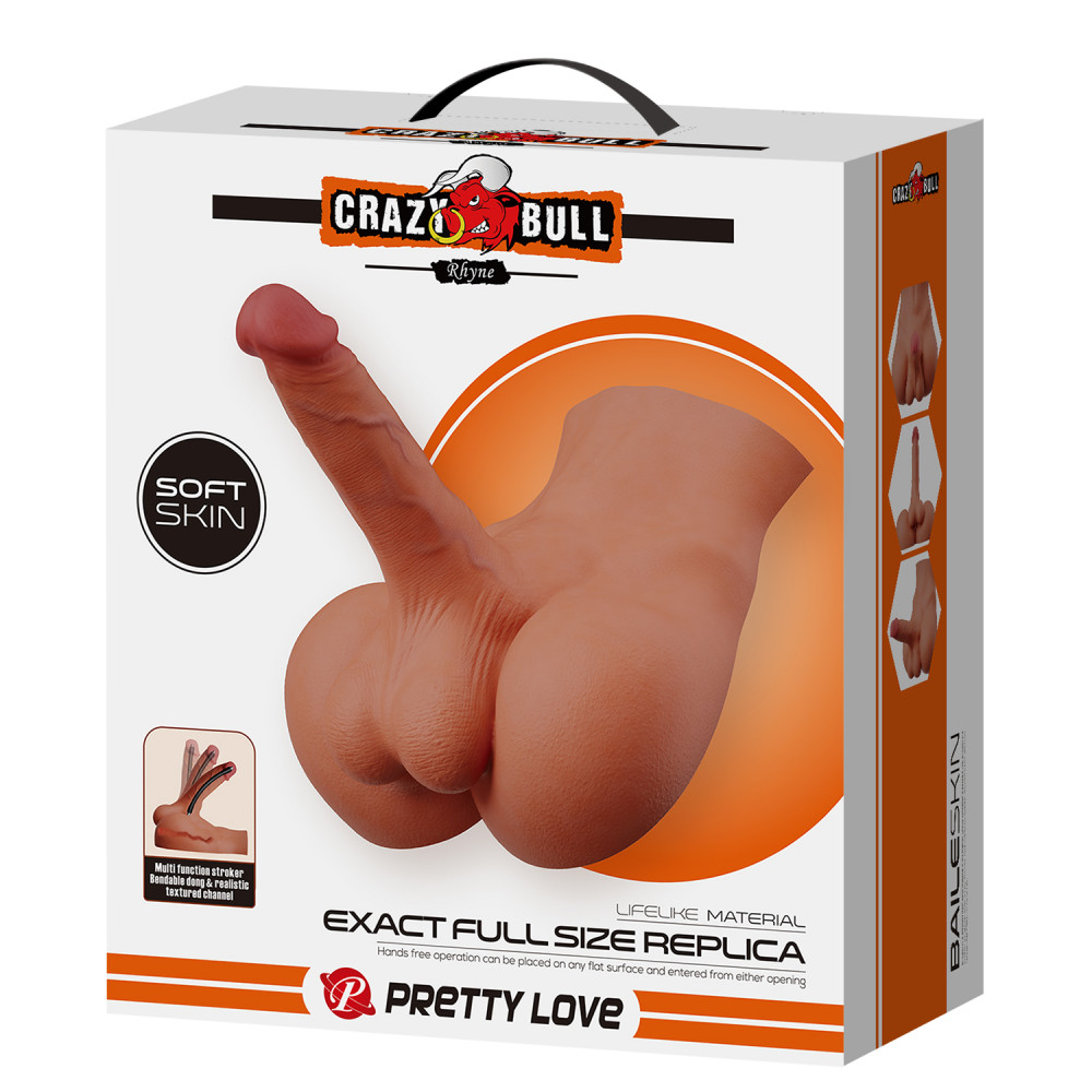 Мастурбаторы без вибрации - Мастурбатор реалистичный CRAZY BULL Rhynе пенис и анус, бежевый, 24,6 × 23,7 см 1