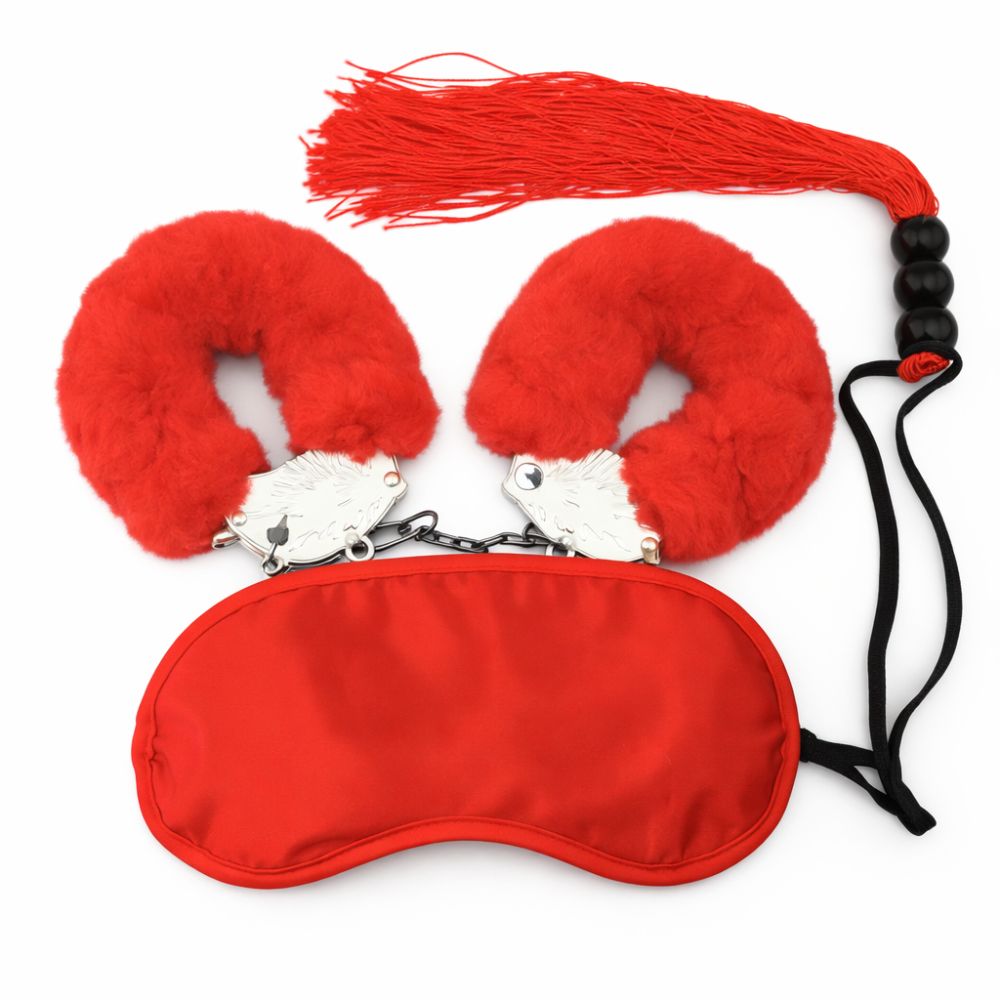 БДСМ игрушки - Набор БДСМ DS Fetish маска, наручники, флогер мини, красный