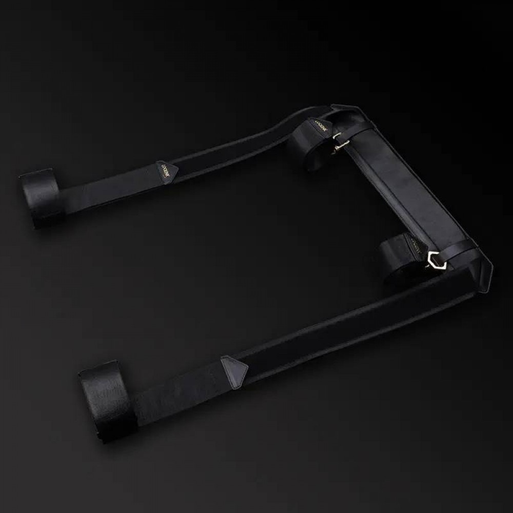 БДСМ игрушки - Бандажный набор фиксаторов для тела со съемными наручниками Lockink черный 7