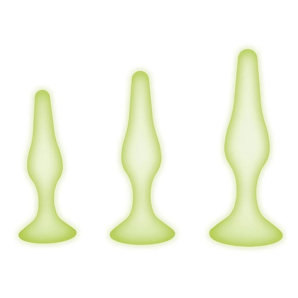 Секс боксы - Набор из трёх анальных пробок, размер S, M, L, Whipsmart GLOW, светятся в темноте, 3 шт