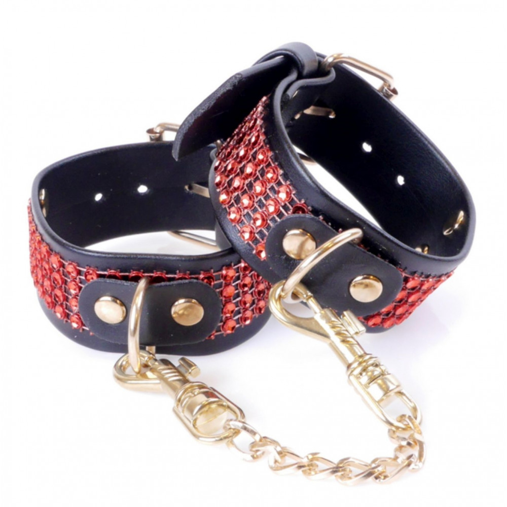 Різне - Наручники зі штучної шкіри з кристалами Fetish Boss Series - Handcuffs with cristals Red, BS3300109