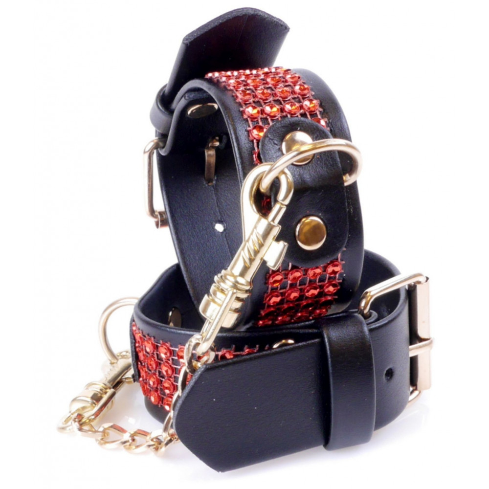 Різне - Наручники зі штучної шкіри з кристалами Fetish Boss Series - Handcuffs with cristals Red, BS3300109 4
