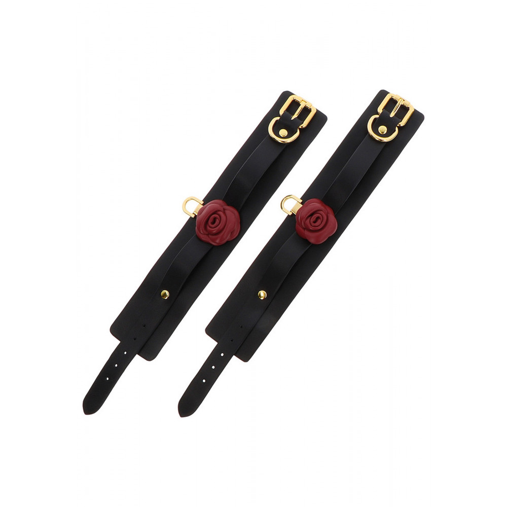  - Поножі на щиколотку чорні Taboom Wild Roses Ankle Cuffs з декоративними червоними трояндами 4