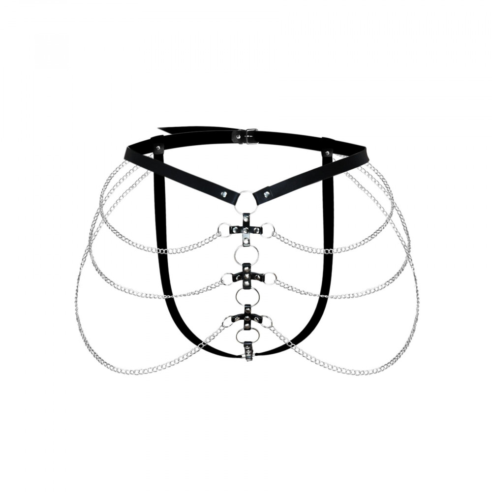 Сексуальные трусики - Сексуальные кожаные трусики украшенные цепями Art of sex - Cross, цвет Черный, размер L-2XL 3