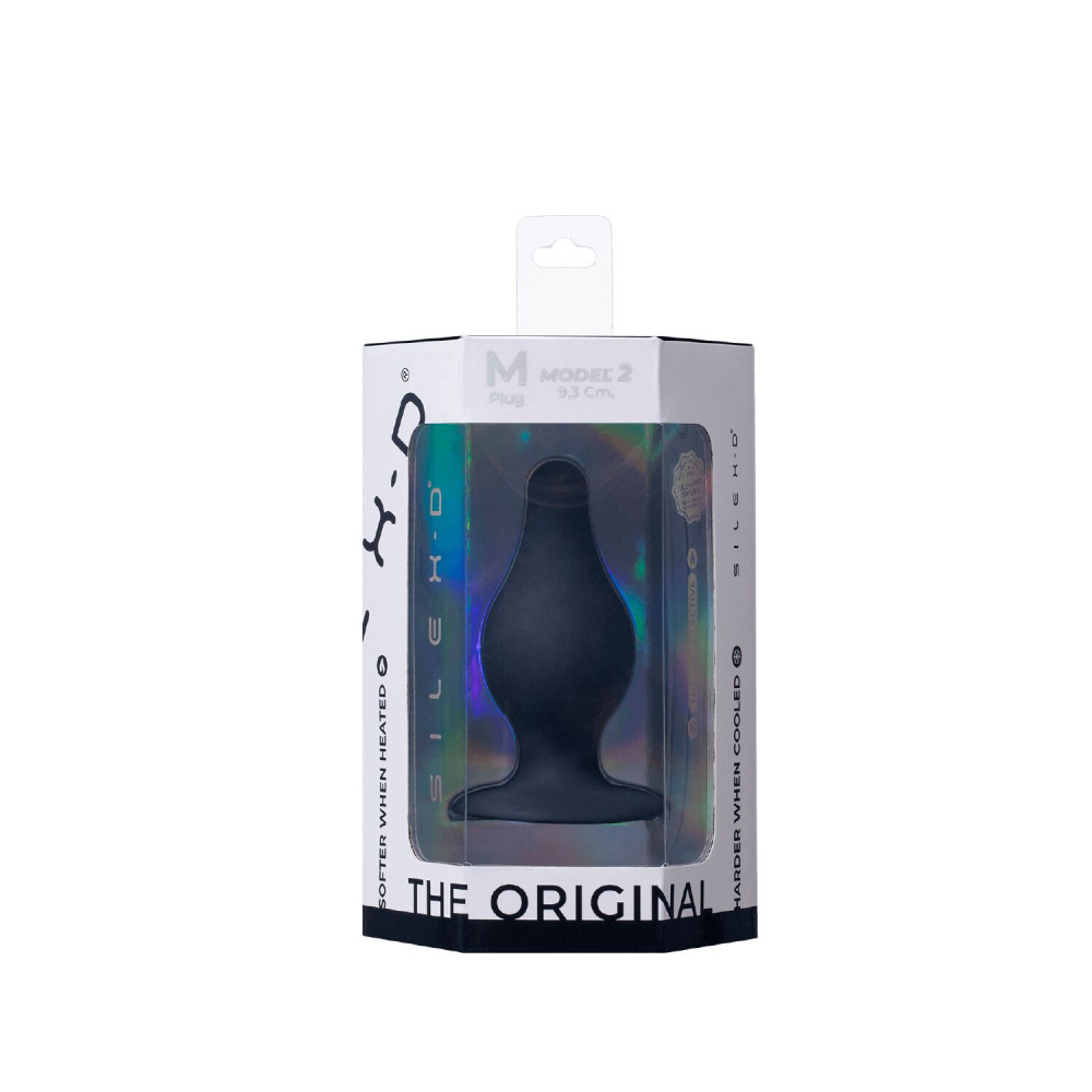 Анальные игрушки без вибрации - Анальная пробка SilexD Model 2, size M, черная, двухслойная, с эффектом памяти, диаметр 4 см 6