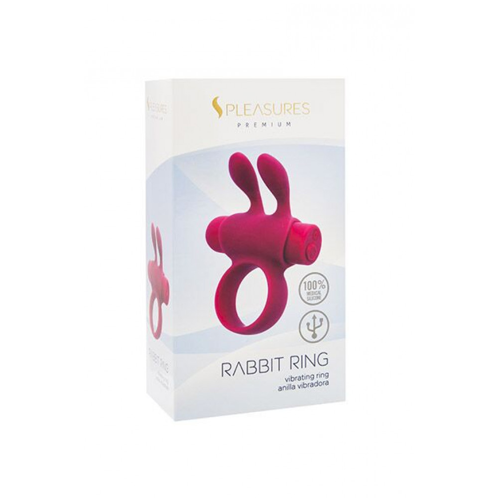 Эрекционные кольца с вибрацией - Эрекционное виброкольцо S Pleasures Premium Rabbit Ring, розовое, со съемной вибропулей и ушками 1