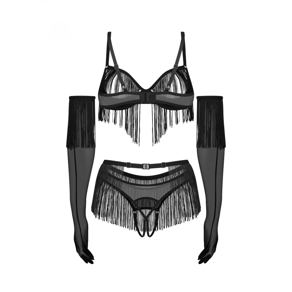 Еротичні комплекти - Комплект Obsessive Rossay Black 4-pcs crotchless set S/M 5