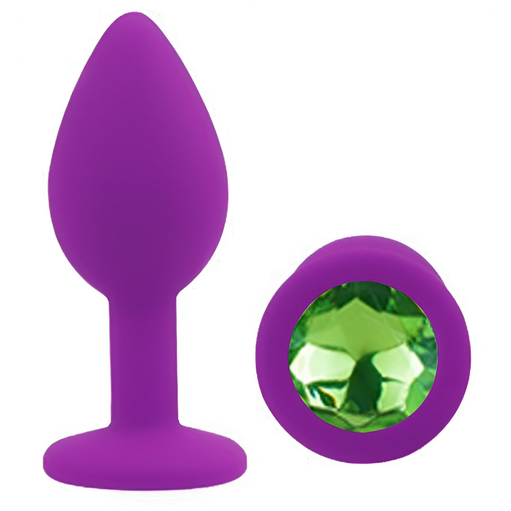 Анальные игрушки без вибрации - Силиконовая анальная пробка EGZO - Silicone Purple Round Plug Green, size S 3