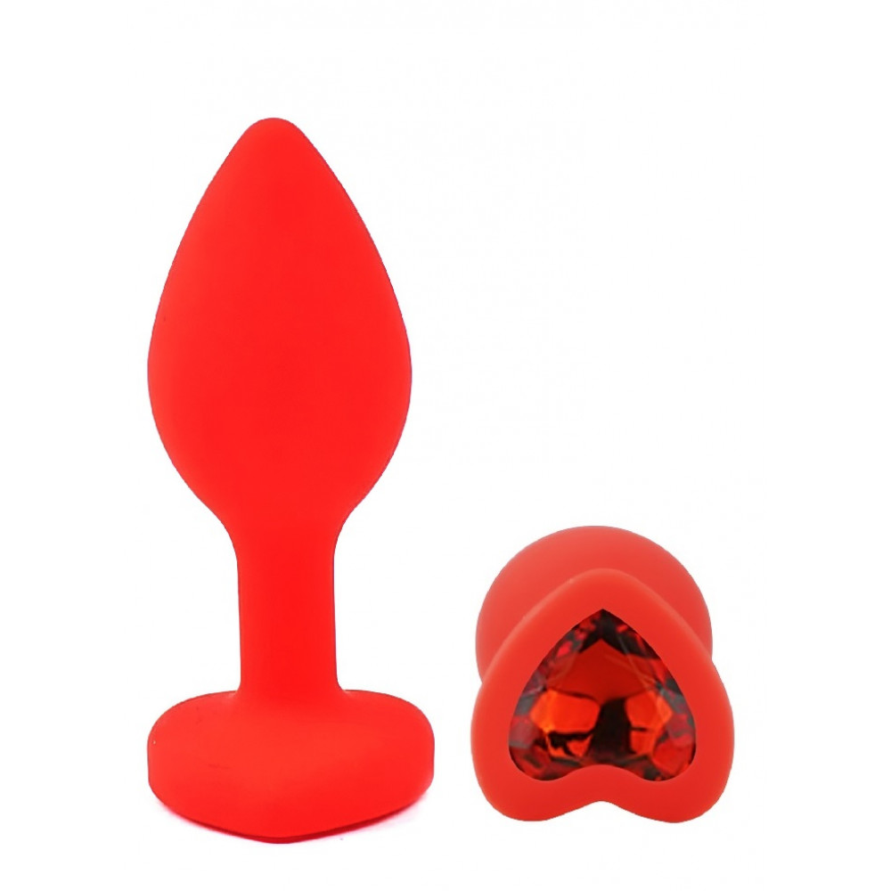 Анальные игрушки без вибрации - Силиконовая анальная пробка EGZO - Silicone Red Heart Plug Red, size S 3