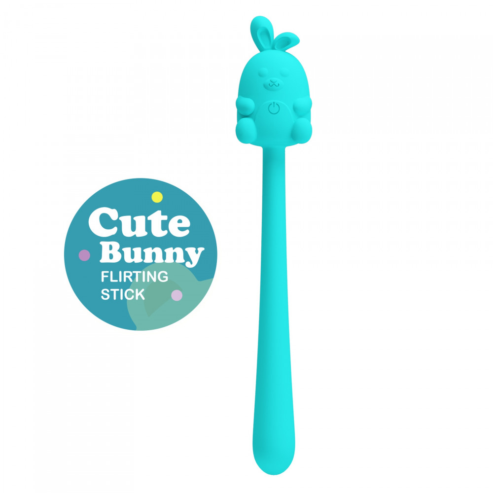 Вібропулі та міні-вібратори - Вібратор на паличці Pretty Love Cute Bunny гнучкий, блакитний, 14.2 х 1.8 см 1