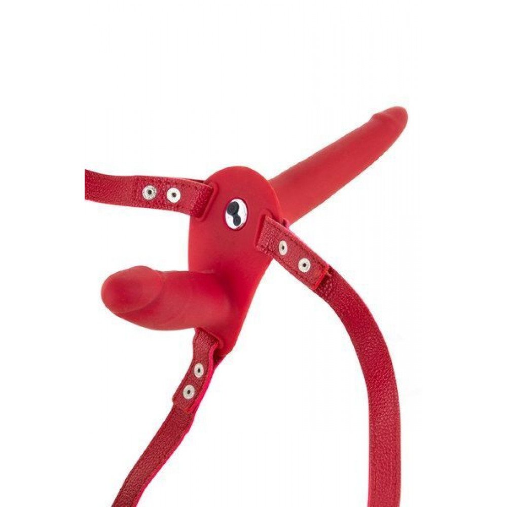 Секс игрушки - Двойной страпон с вибрацией Fetish Tentation Vibrating Strap-On Red (мятая упаковка!!!) 2