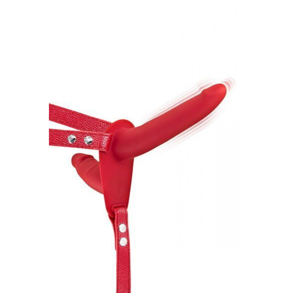 Секс игрушки - Двойной страпон с вибрацией Fetish Tentation Vibrating Strap-On Red (мятая упаковка!!!)