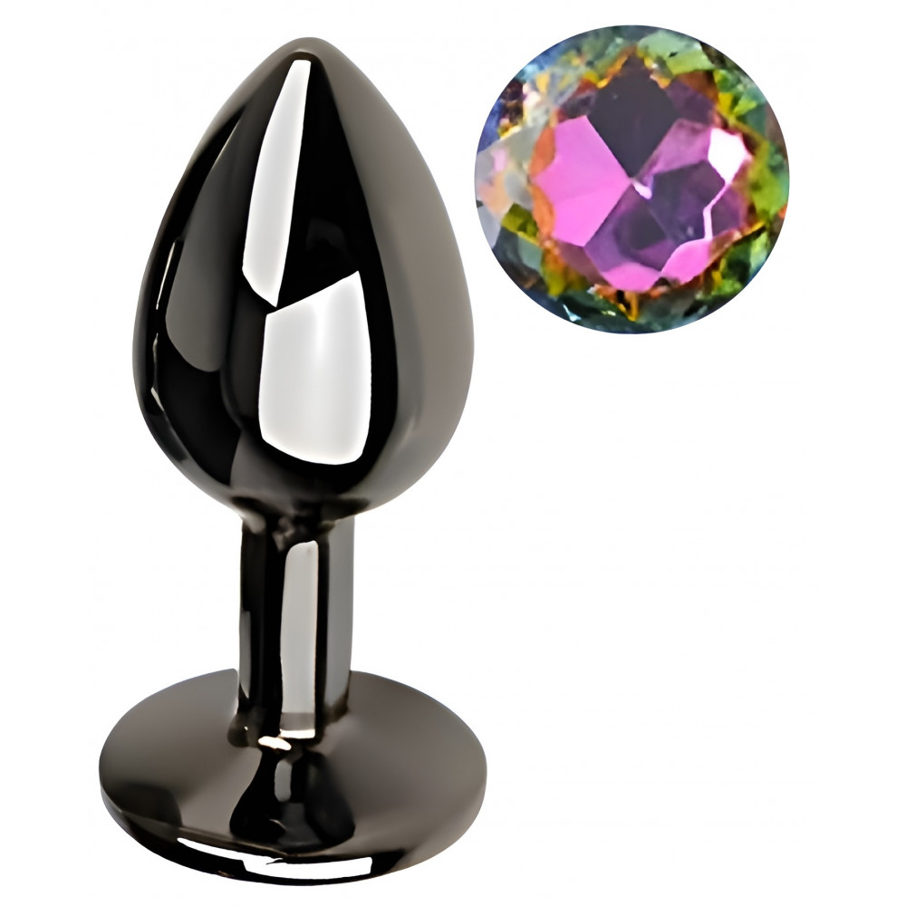 Анальные игрушки без вибрации - Анальная пробка с кристаллом EGZO - Dark Gray Round Plug Rainbow, size S 5