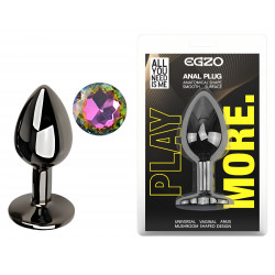 Анальная пробка с кристаллом EGZO - Dark Gray Round Plug Rainbow, size S