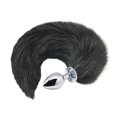 Анальная пробка лисий хвост Alive, L, черный, серебристая, 9 х 4,1 см