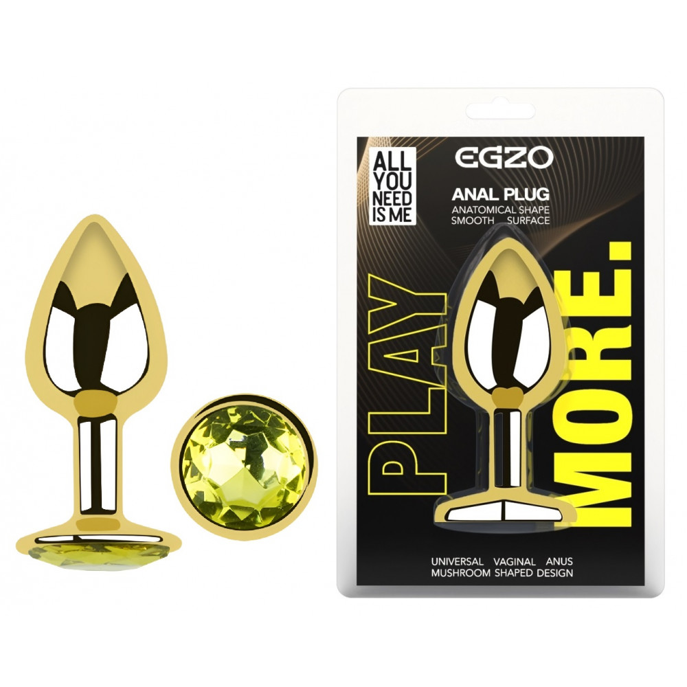 Анальные игрушки без вибрации - Анальная пробка с кристаллом EGZO - Gold Round Plug Lime size S