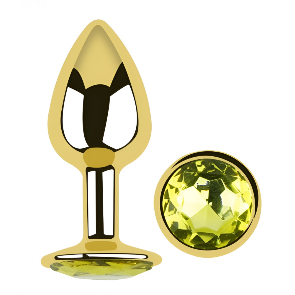 Анальные игрушки без вибрации - Анальная пробка с кристаллом EGZO - Gold Round Plug Lime size S 4