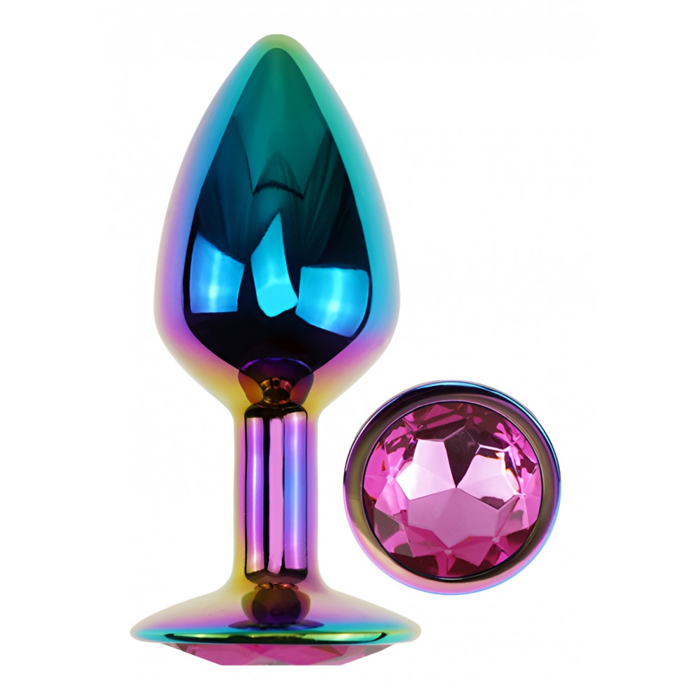 Анальные игрушки без вибрации - Анальная пробка с кристаллом EGZO - Multicolor Round Plug Rose size S 4