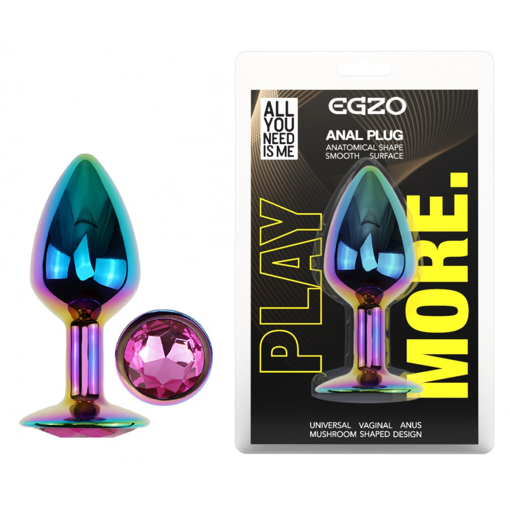 Анальные игрушки без вибрации - Анальная пробка с кристаллом EGZO - Multicolor Round Plug Rose size S