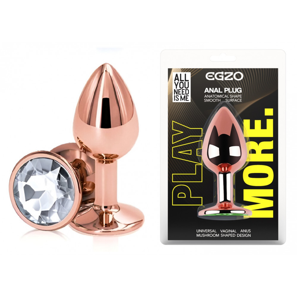  - Анальная пробка с кристаллом EGZO - Rose Gold Round Plug Clear size M