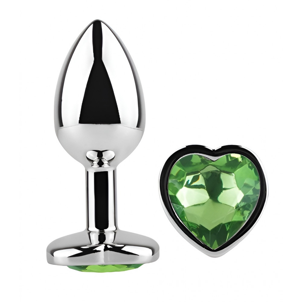 Анальные игрушки без вибрации - Анальная пробка с кристаллом EGZO - Silver Heart Plug Green size S 4