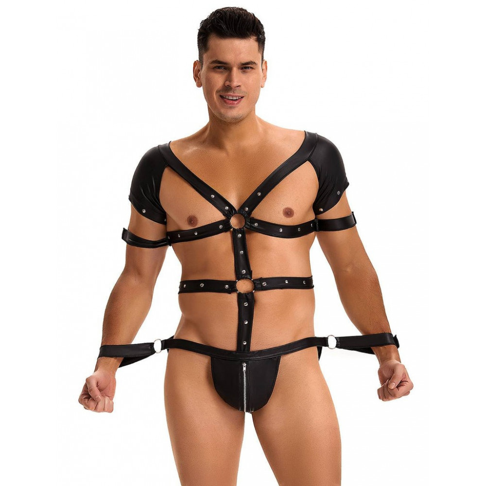 Різне - Боді-портупея чоловіча Star Night з обмежувачами та блискавкою, чорна, M 1