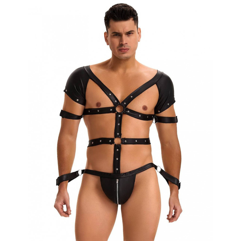 Різне - Боді-портупея чоловіча Star Night з обмежувачами та блискавкою, чорна, M