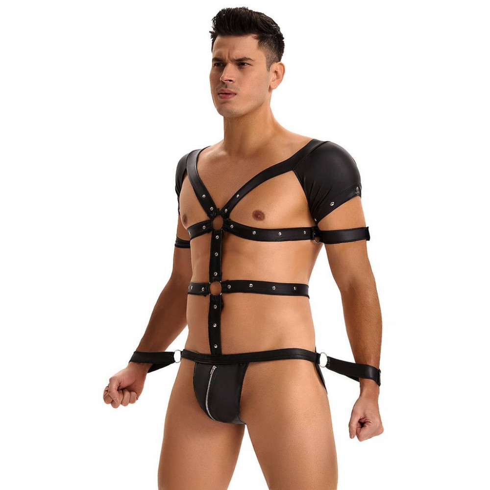 Різне - Боді-портупея чоловіча Star Night з обмежувачами та блискавкою, чорна, M 2