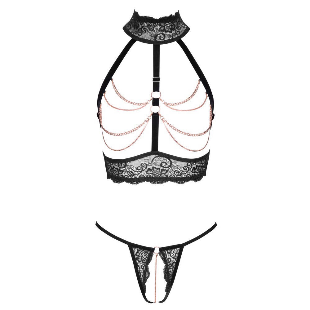 Різне - Комплект Abierta Fina відкритий ліф з декоративними ланцюжками та трусики з доступом, чорний, XL 6
