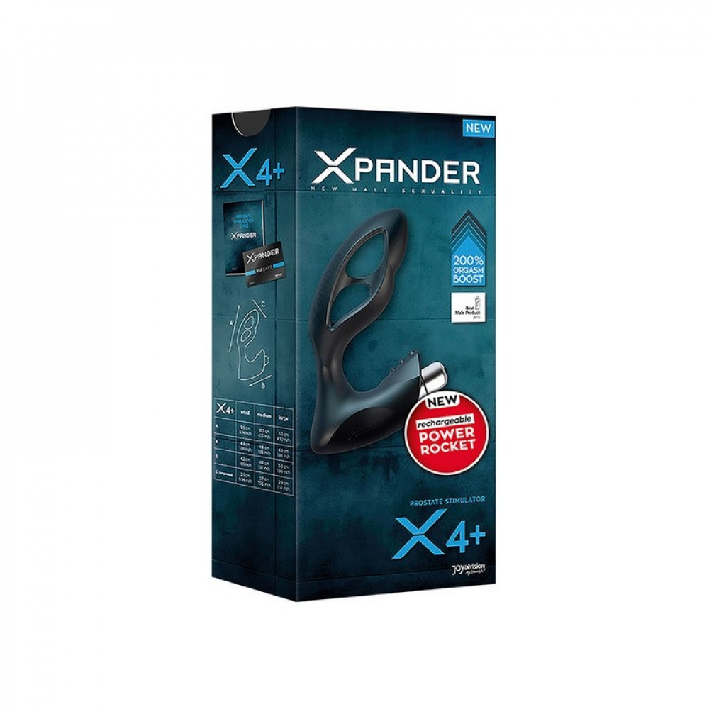 Разное - Массажер простаты размер S, XPANDER X4+ rechargeable PowerRocket, черный, 9.5 см 3