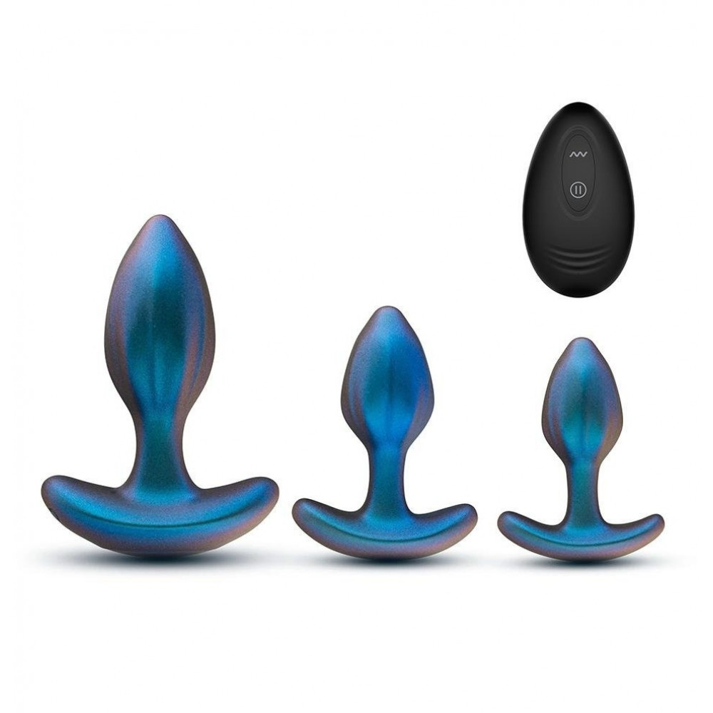 Разное - Набор анальных пробок с вибрацией Blush Anal Adventures на пульте управления, голубые