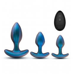 Набор анальных пробок с вибрацией Blush Anal Adventures на пульте управления, голубые
