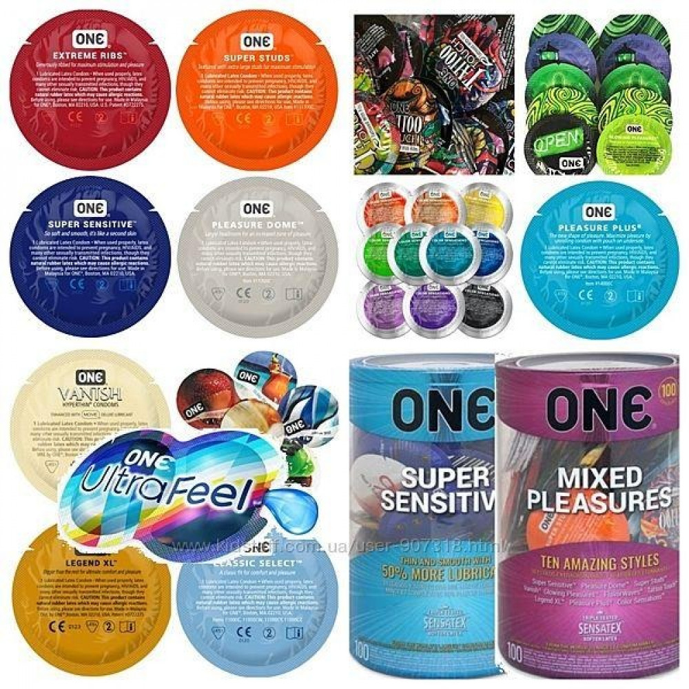 Різне - Набір презервативів One МІКС (Classic, XL, Strong, Ribs, Studs) ціна за 5 штук