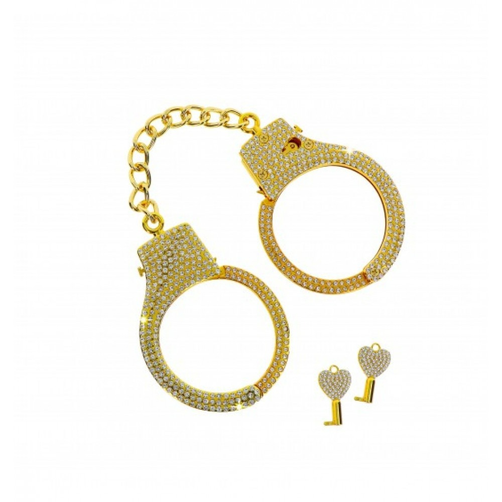 БДСМ игрушки - Наручники золотые украшенные камнями Diamond Wrist Cuffs Gold Taboom 3