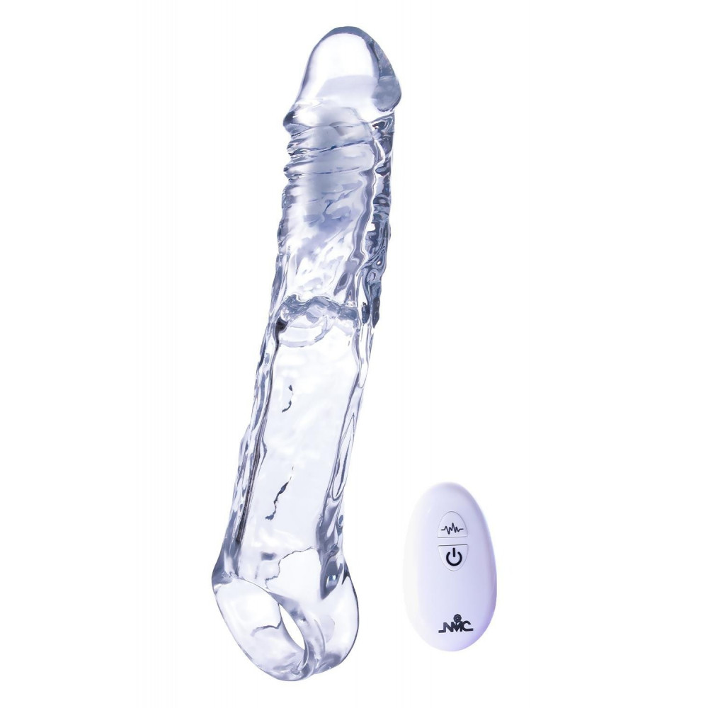 Різне - Насадка на пеніс реалістична NMC Ice Crystals Collection з віброкулею та пультом, прозора