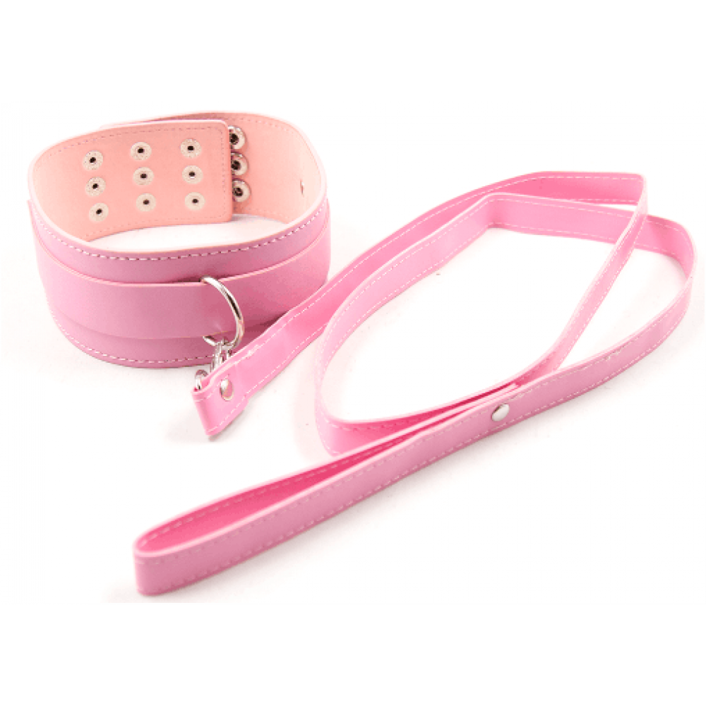 БДСМ игрушки - Ошейник с поводком DS Fetish Collar with leash pink metal