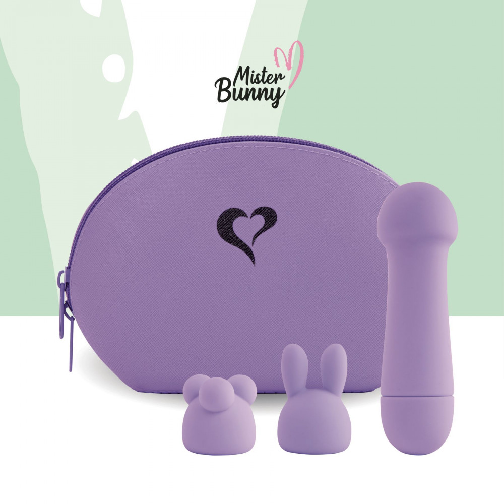 Клиторальный вибратор - Мини-вибратор FeelzToys Mister Bunny Purple с двумя насадками 3
