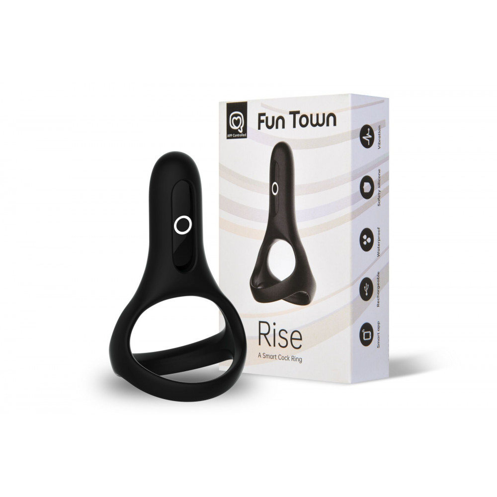 Эрекционные кольца с вибрацией - Двойное эрекционное кольцо Fun Town Rise Black, управление со смартфона