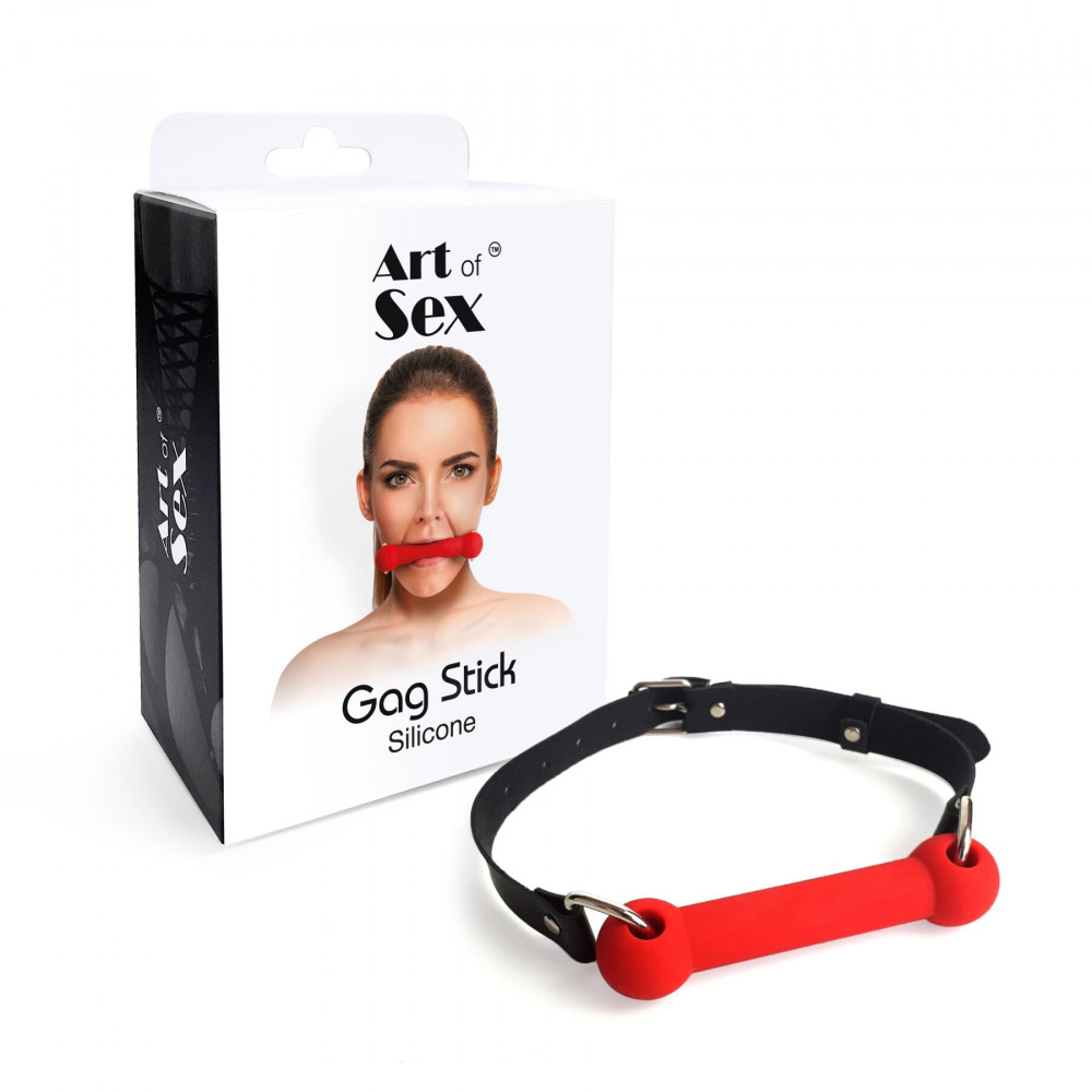 Кляп - Кляп Палка, силикон и натуральная кожа, Art of Sex - Gag Stick Silicon, Красный 2