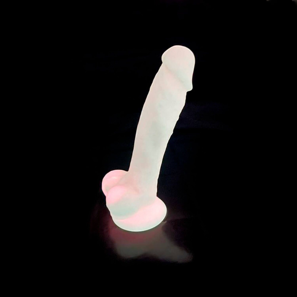Фаллоимитаторы на присоске, двойные - Фаллоимитатор SilexD Johnny Pink Glow in the dark, двухслойный, силикон+Silexpan, диаметр 3,5см 2
