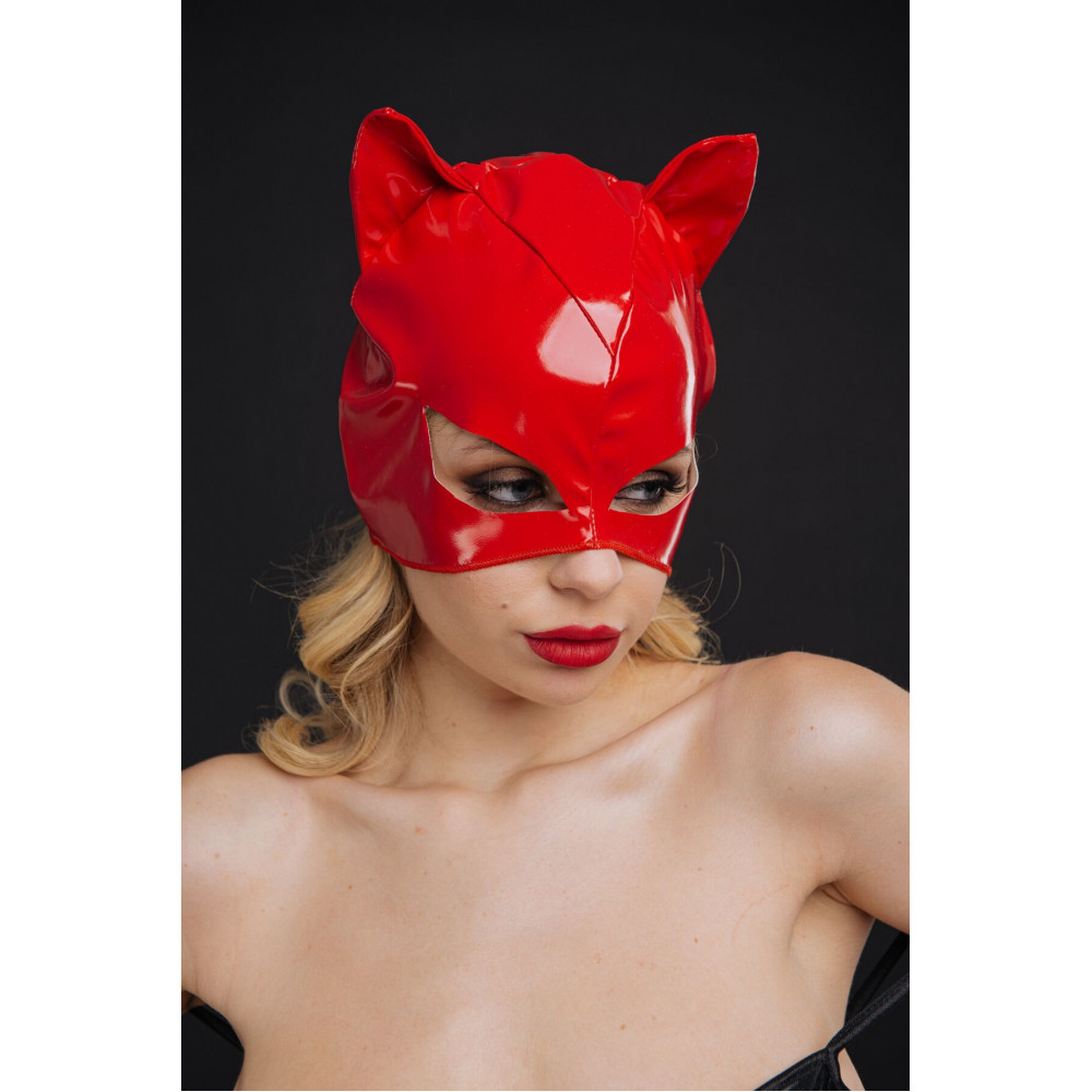 Эротические костюмы - Эротическая лакированная маска D&A Кошечка, красная 2