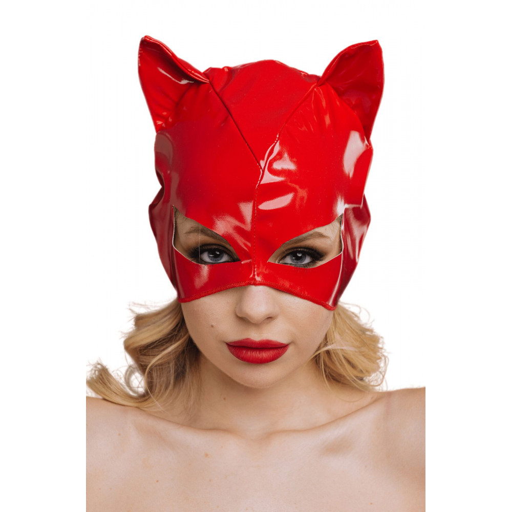 Эротические костюмы - Эротическая лакированная маска D&A Кошечка, красная