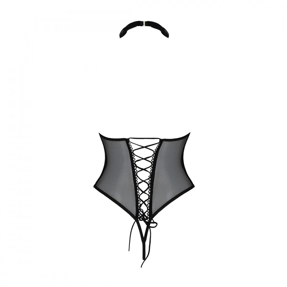 Эротическое боди - Боди с открытой грудью Passion DOMINICA BODY L/XL black, воротник-чокер, корсет 2