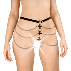 Сексуальные кожаные трусики украшенные цепями Art of sex - Cross, цвет Черный, размер XS-M