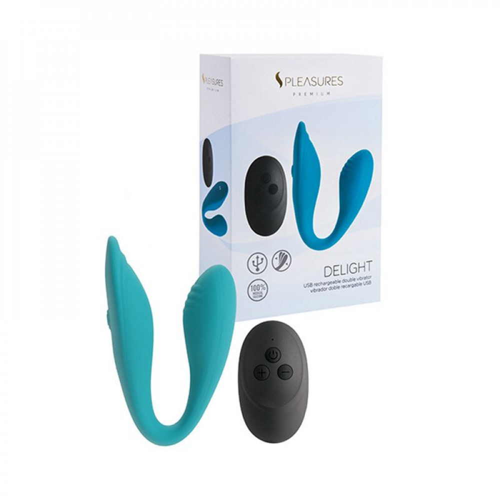Игрушки для пар - Двойной вибратор S Pleasures Premium Delight, бирюзовый, для клитора и точки G, 10 режимов 3
