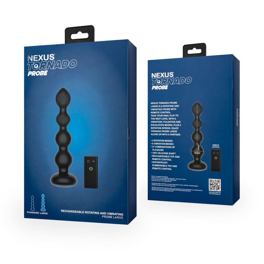 Анальные игрушки с вибрацией - Анальный виброротатор Nexus Tornado Probe Edition Large, диаметр 4,5 см, вибрация + ротация, пульт ДУ 6