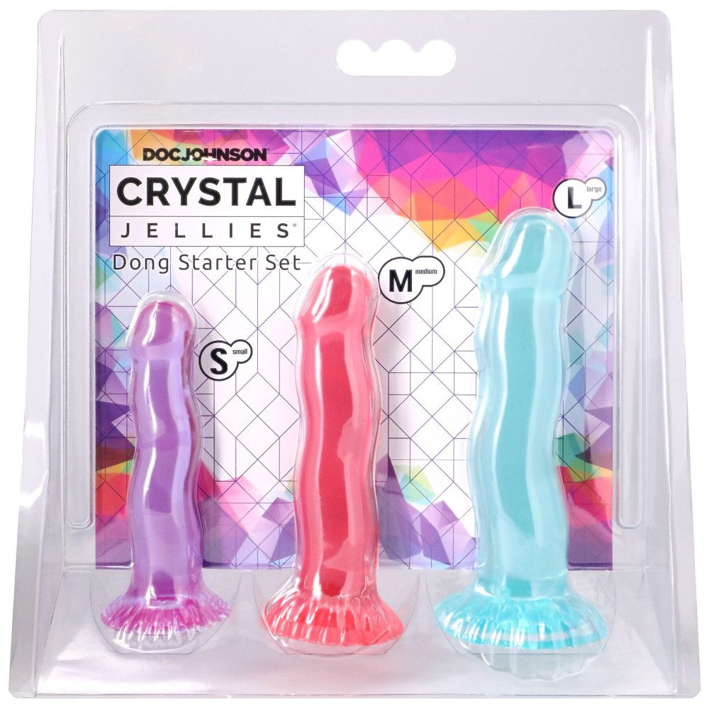 Фалоімітатор - Набір фалоімітаторів Doc Johnson Crystal Jellies - Dong Starter Set - Purple, Pink, Green 13