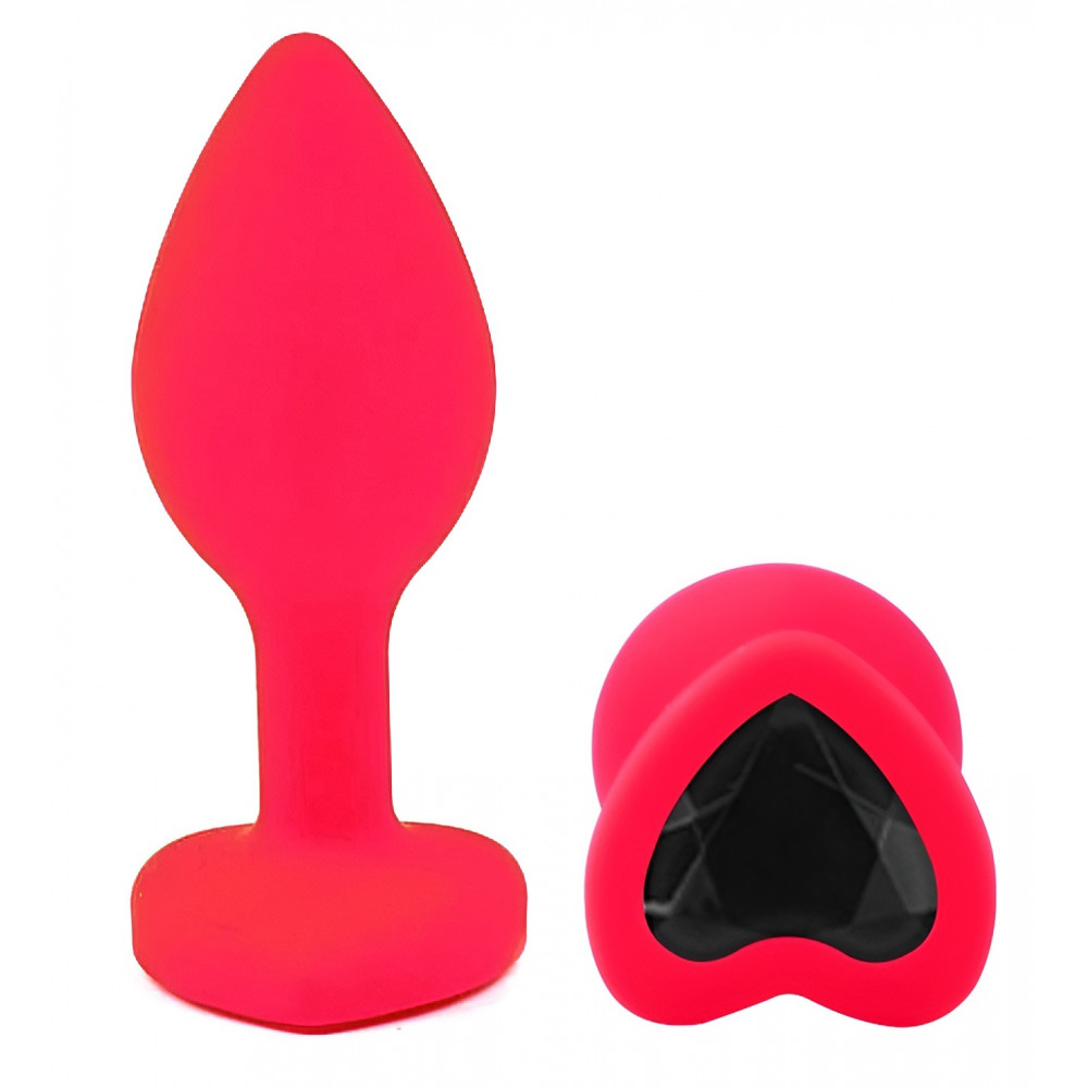 Анальные игрушки без вибрации - Силиконовая анальная пробка EGZO - Silicone Pink Heart Plug Black, size S 3
